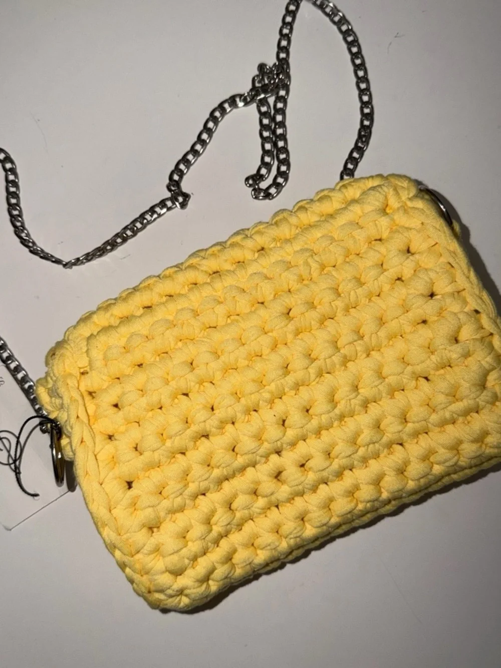 stradivarius Yellow Crochet Crossbody with Silver Chain